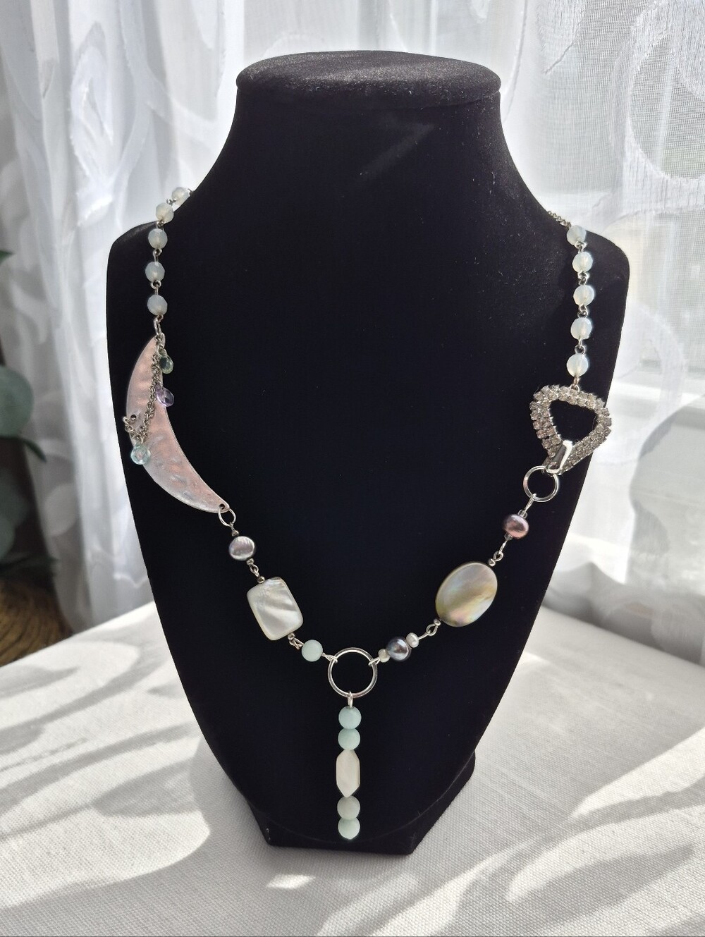 Reimagined Beaded Silver Moon Necklace